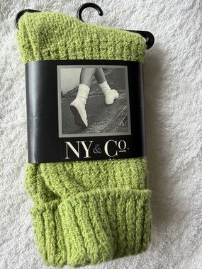 NY & Co. Lime Green Knitted Cuff  Women Socks Size 9-11 Cotton & Spandex